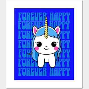 Cute Forever Happy Unicorn Posters and Art